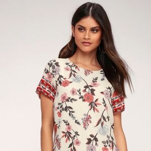 Lulus A-flora-ble Cream Floral Print Shift Dress Beige - Size X-Small